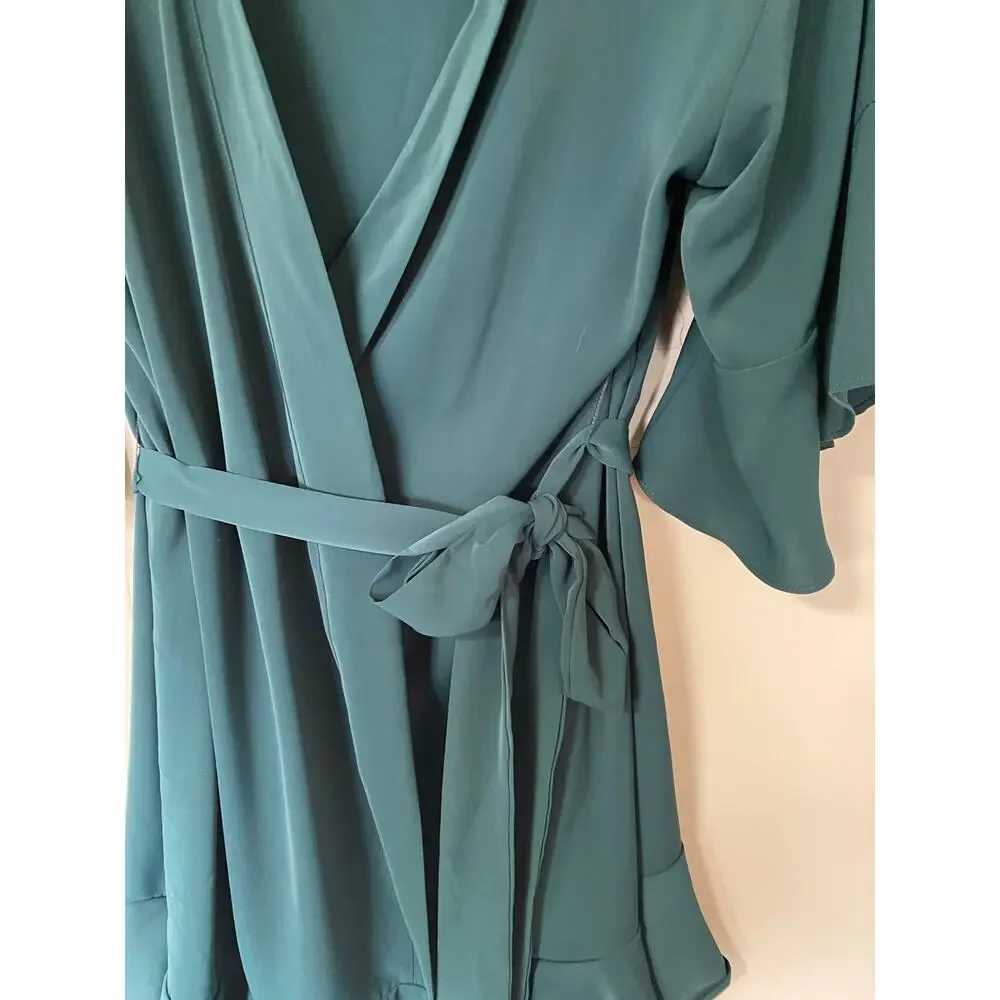 Birdy Grey Robe Dress Ruffle Detail Waist Tie Emerald Green Size M / L